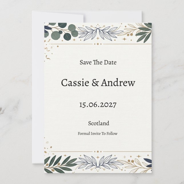 Save The Date Mariage Botanique Bleu (Devant)