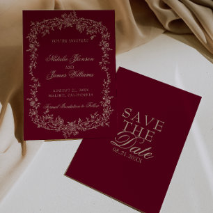 Save The Date Mariage botanique bordeaux chic et élégant à l'anc