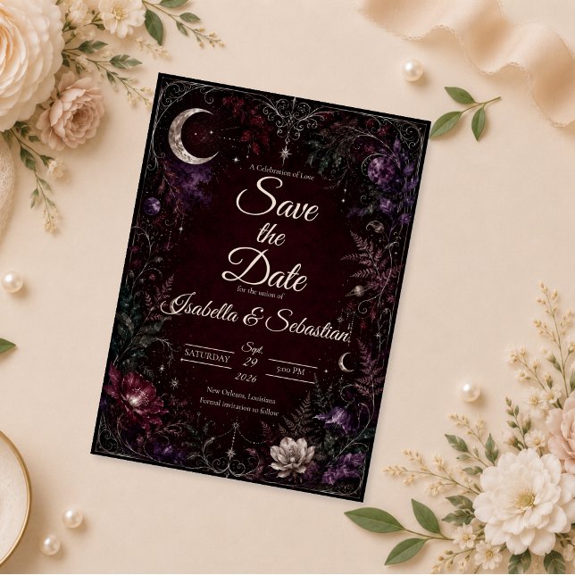 Save The Date Mariage Botanique Céleste et Sombre (Créateur téléchargé)