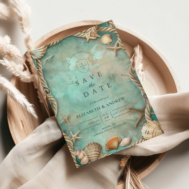 Save The Date Mariage Botanique Coquillage Côtier (Créateur téléchargé)
