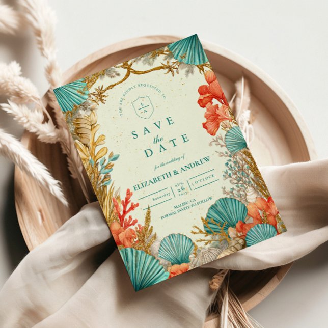 Save The Date Mariage Botanique de Coquillages de Plage (Créateur téléchargé)