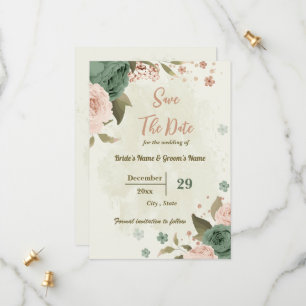 Save The Date Mariage botanique de fleurs vertes de blanc et de