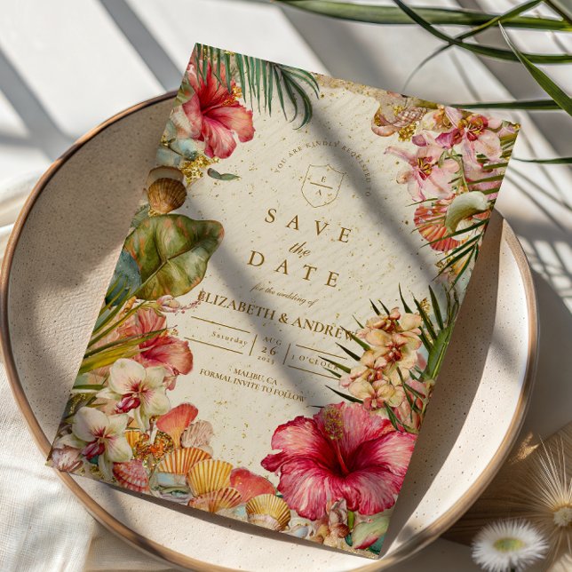 Save The Date Mariage Botanique de Hibiscus Tropical (Créateur téléchargé)