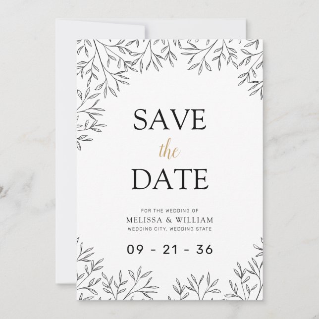 Save The Date Mariage botanique de ligne moderne (Devant)