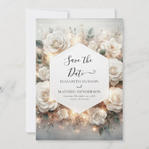 Save The Date Mariage Botanique Digital White Roses