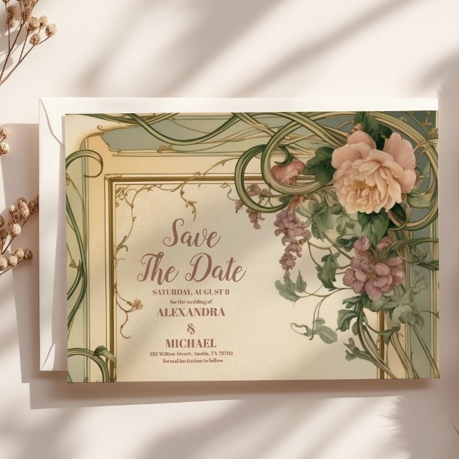 Save The Date Mariage botanique élégant Art Nouveau (Créateur téléchargé)
