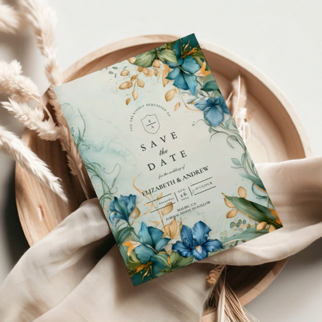 Save The Date Mariage Botanique Élégant Lys Bleu (Créateur téléchargé)