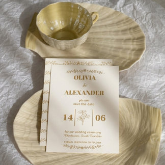 Save The Date Mariage Botanique Élégant Or