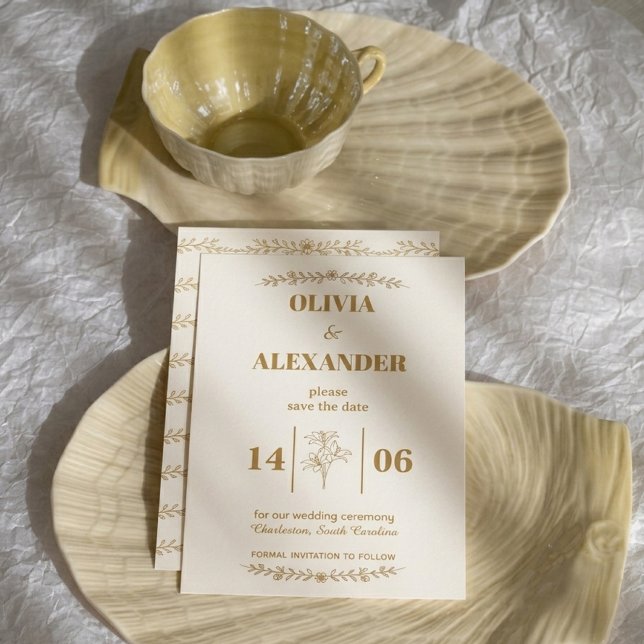 Save The Date Mariage Botanique Élégant Or (Créateur téléchargé)