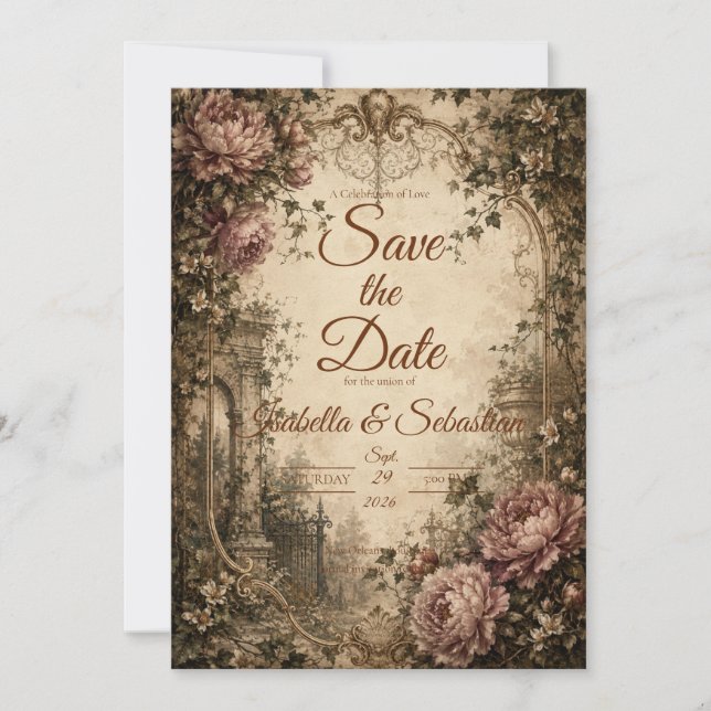 Save The Date Mariage Botanique Élégant Vintage (Devant)