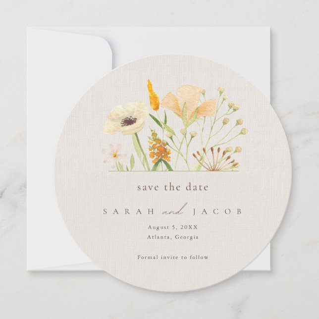 Save The Date Mariage botanique Fleur sauvage simple (Devant)