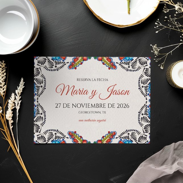 Save The Date Mariage Botanique Fleurs Colorées Fiesta Espagnol (Fiesta Colorful Flowers Botanical Spanish Wedding Save The Date)