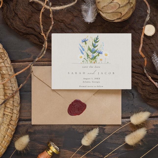 Save The Date Mariage botanique floral bleu Daisy d'été (Créateur téléchargé)