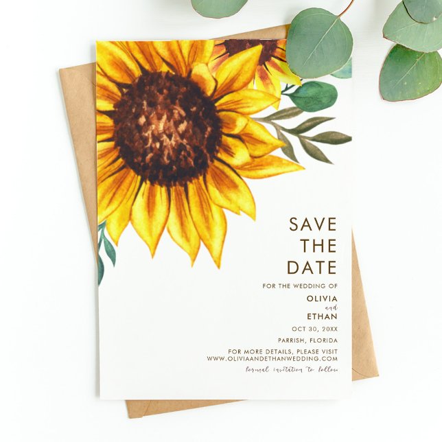 Save The Date Mariage botanique floral de tournesol moderne (Créateur téléchargé)