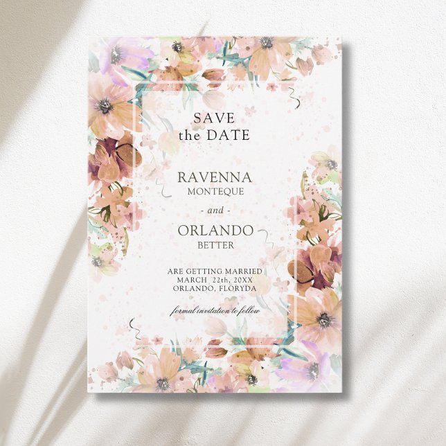 Save The Date Mariage Botanique Floral Romance Tons Terre (Créateur téléchargé)