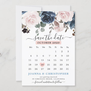 Save The Date Mariage Botanique Floral Rose Pâle Bleu Poussiéreu