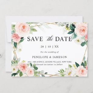 Save The Date Mariage botanique géométrique rose pâle