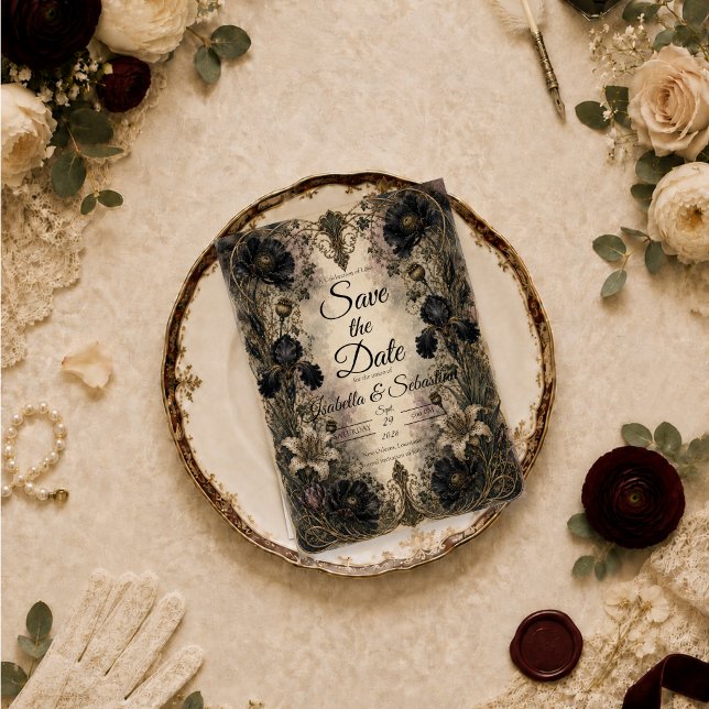 Save The Date Mariage Botanique Gothique Maussade (Créateur téléchargé)