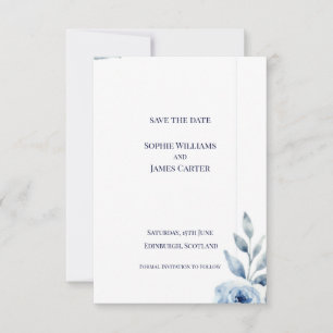 Save The Date Mariage Botanique Minimaliste à Feuille Bleue Écos