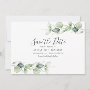 Save The Date Mariage botanique minimaliste Feuille d'Eucalyptus