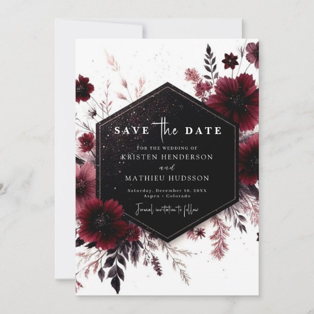 Save The Date Mariage botanique moderne de Bourgogne (Devant)