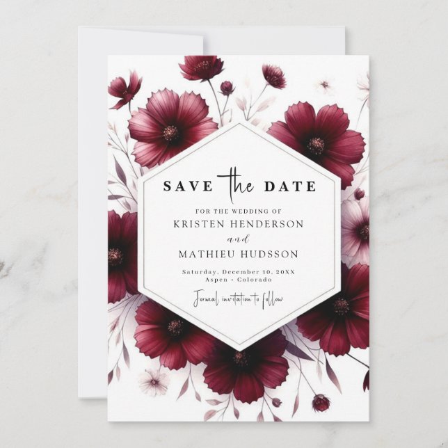 Save The Date Mariage botanique moderne de Bourgogne (Devant)
