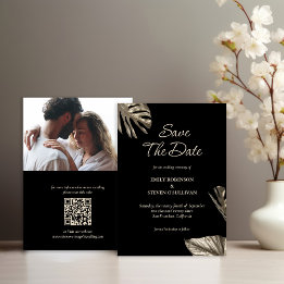 Save The Date Mariage Botanique Noir & Or avec Photo et QR