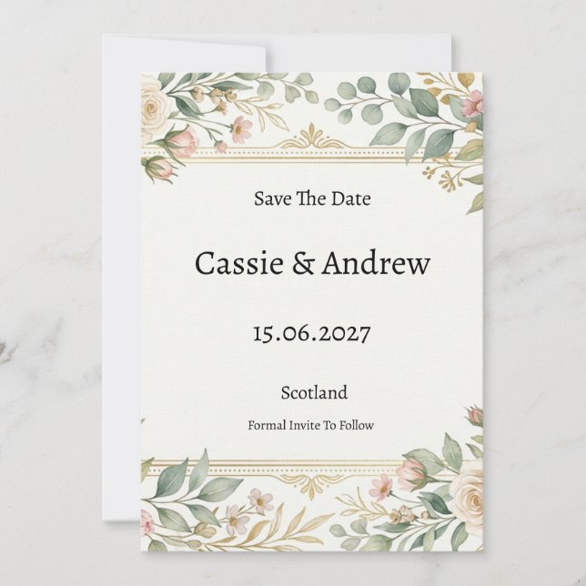 Save The Date Mariage Botanique Or (Devant)