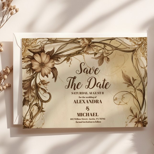 Save The Date Mariage botanique or Art Nouveau (Créateur téléchargé)