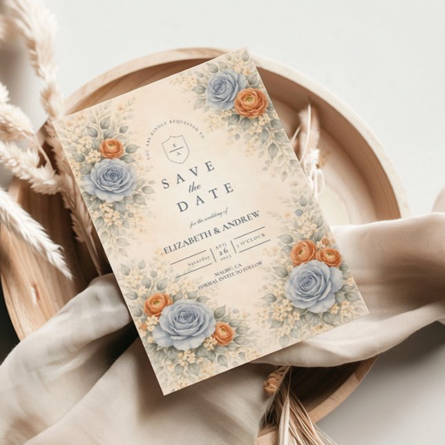 Save The Date Mariage Botanique Rose Bleue (Créateur téléchargé)