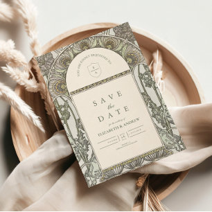 Save The Date Mariage Botanique Rouge Art Nouveau