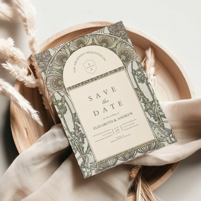 Save The Date Mariage Botanique Rouge Art Nouveau (Créateur téléchargé)