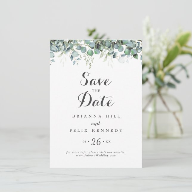 Save The Date Mariage Botanique Rustique Eucalyptus (Debout devant)
