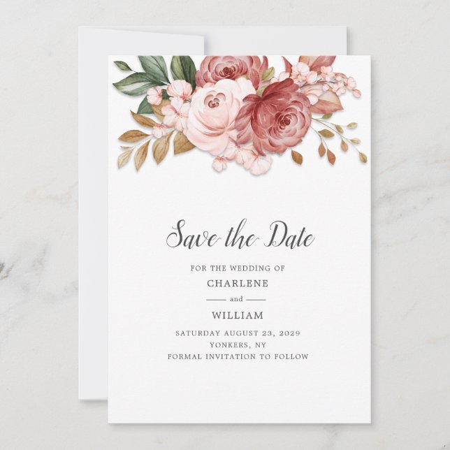 Save The Date Mariage Botanique Rustique Floral Enregistrer la D (Devant)