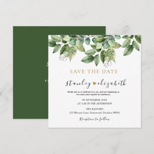 Save The Date Mariage Botanique Rustique Vert et Feuillage Doré