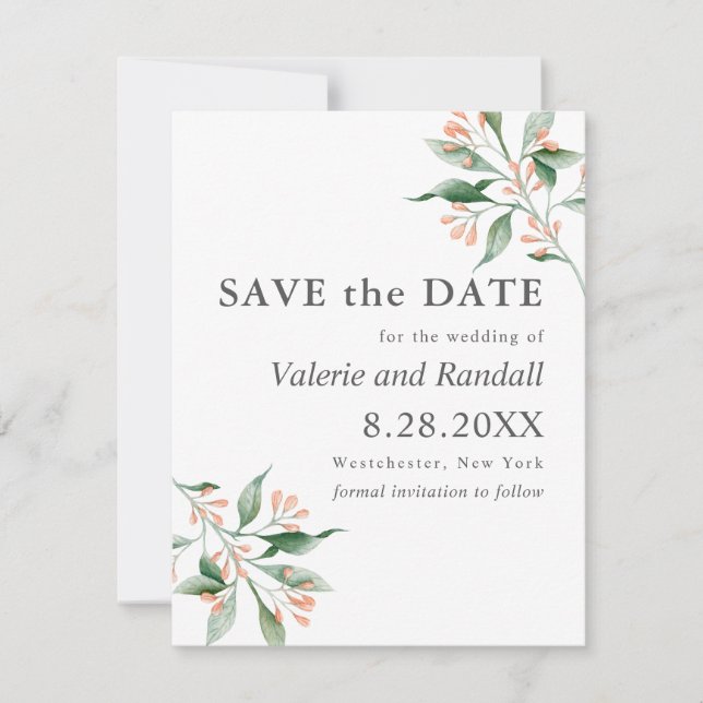 Save The Date Mariage botanique simple et élégant Enregistrer la (Devant)