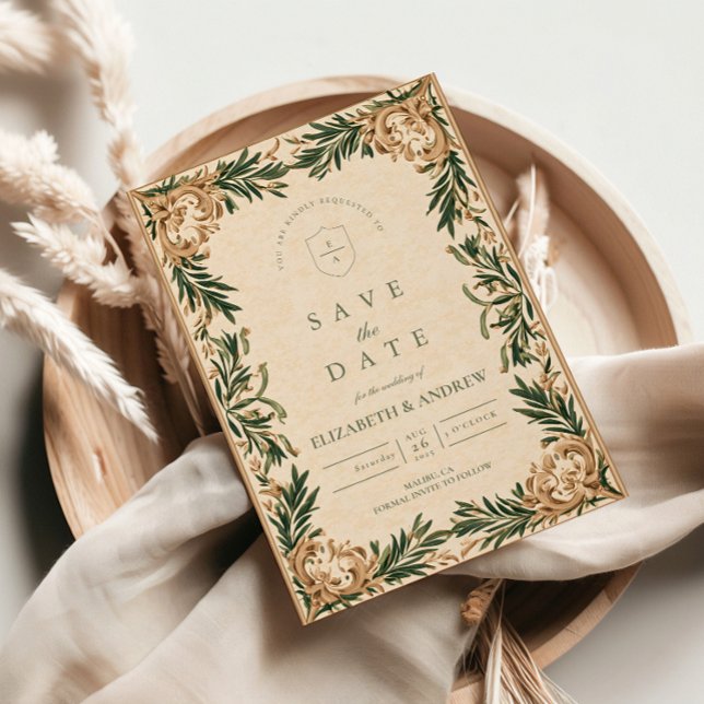 Save The Date Mariage Botanique Vert Vintage (Créateur téléchargé)