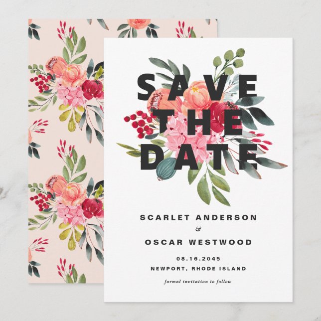 Save The Date Mariage Botaniques Aquarelle Vintage (Devant / Derrière)
