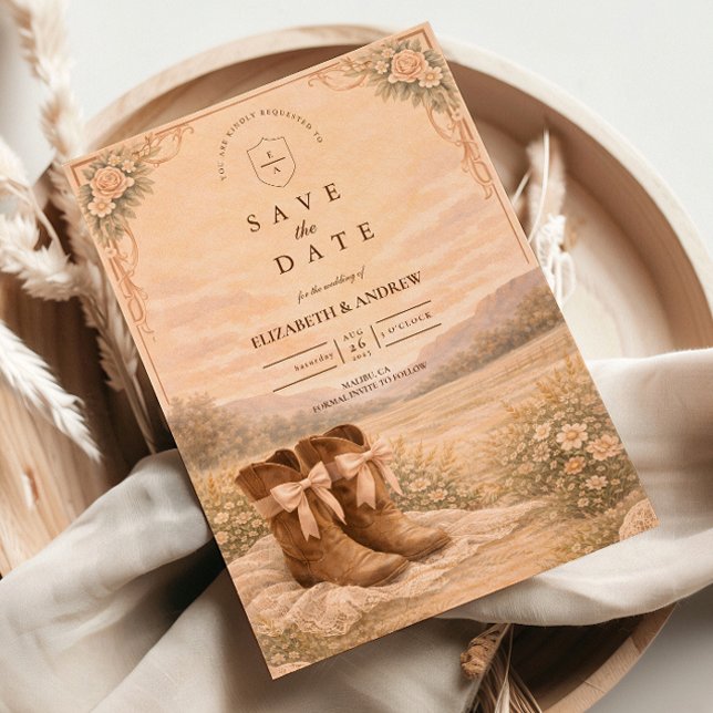 Save The Date Mariage Bottes de Cowboy en Dentelle Occidentale (Créateur téléchargé)
