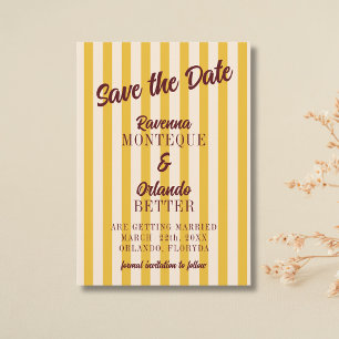 Save The Date Mariage Bourguignon Rétro aux Bandes Pêche Éteinte