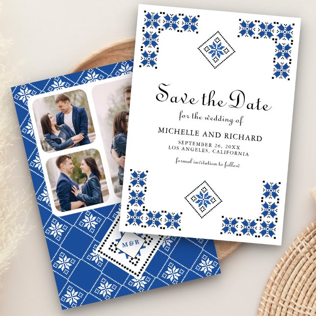 Save The Date Mariage Broderie Ukrainienne Bleu et Noir (Créateur téléchargé)