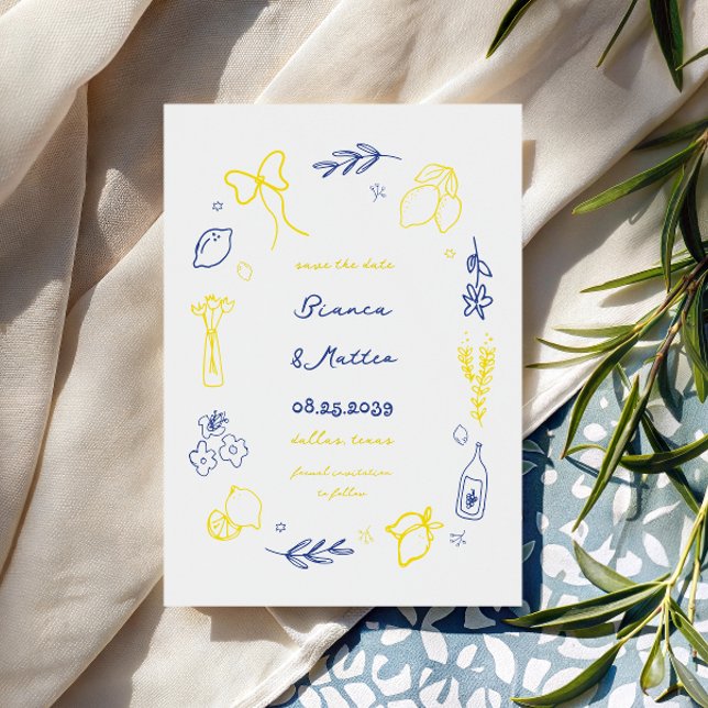 Save The Date Mariage cadre de citrons dessinés à la main de faç (Créateur téléchargé)