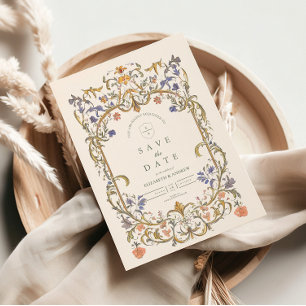 Save The Date Mariage Cadre Floral Élégant de Style Victorien