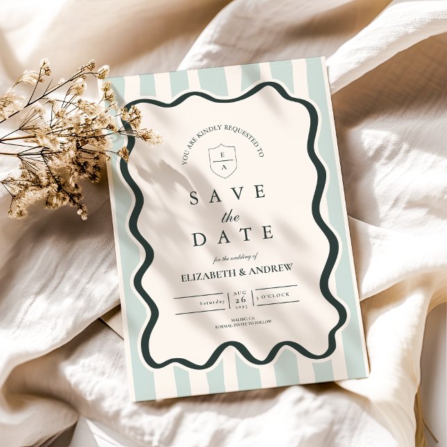 Save The Date Mariage Cadre Ondulé Doodle Rétro (Créateur téléchargé)