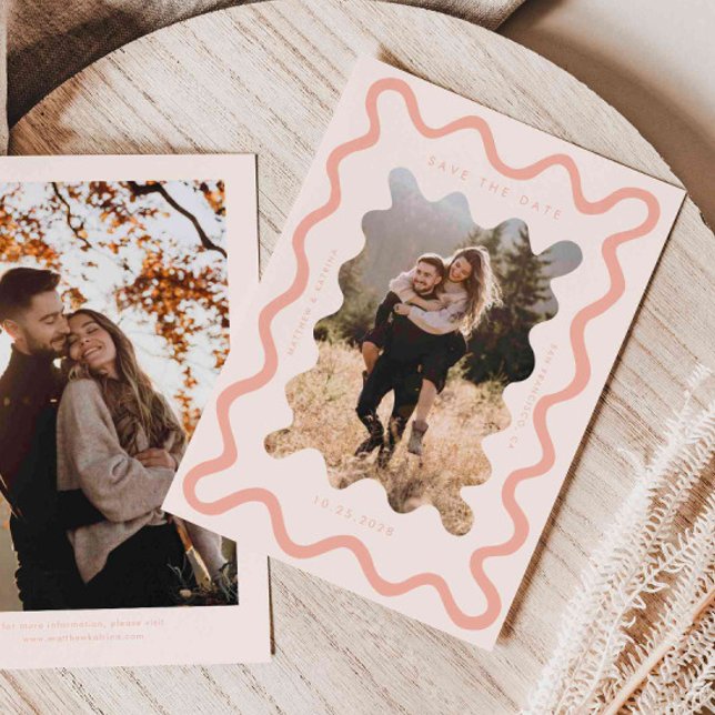 Save The Date Mariage Cadre Ondulé Gaufre Rose Fardé (Créateur téléchargé)