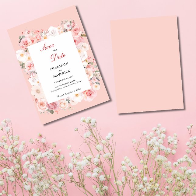 Save The Date Mariage Cadre Rose Pâle Printemps  (Créateur téléchargé)