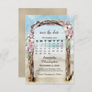 Save The Date Mariage Calendrier d'arbor rose Floral Driftwood B