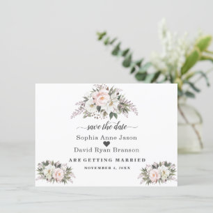 Save The Date Mariage calligraphié fleurs ivoire au ton romantiq