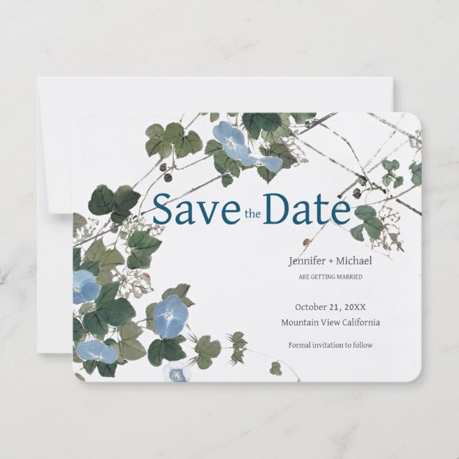 Save The Date Mariage Calligraphie Florale Noir Blanc (Devant)