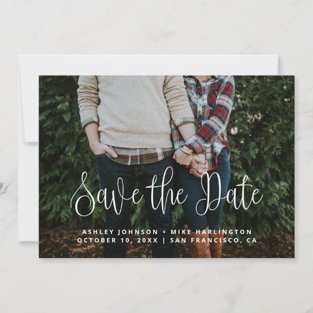 Save The Date Mariage calligraphié moderne simple blanc (Devant)
